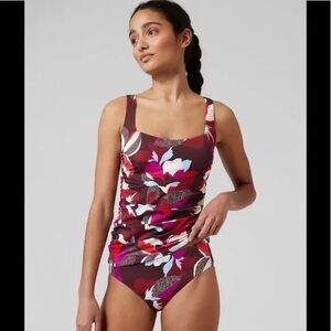 NWT Athleta Square Neck Bra Cup Tankini Chocolate Tropical Floral, 32 B/C